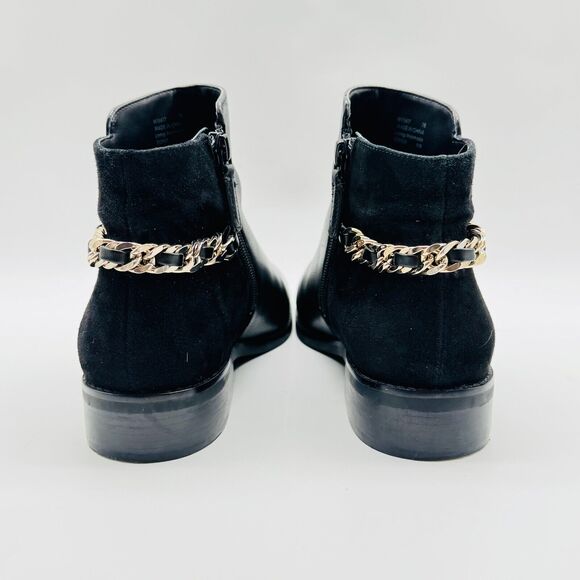 Cole Haan Boots Womens 7 Black Leather Suede Chain Ankle Booties Idina Shoes - Picture 6 of 11